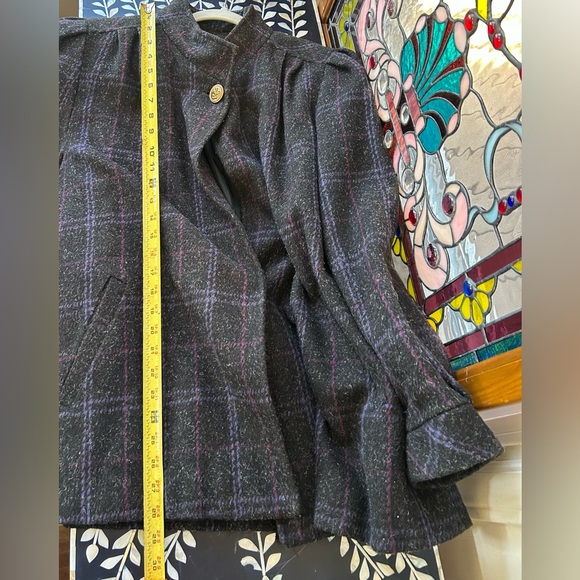 Karizma Vintage Wool Plaid Jacket Blazer Purple Gray Made In Ukraine Size 12 - Picture 10 of 11